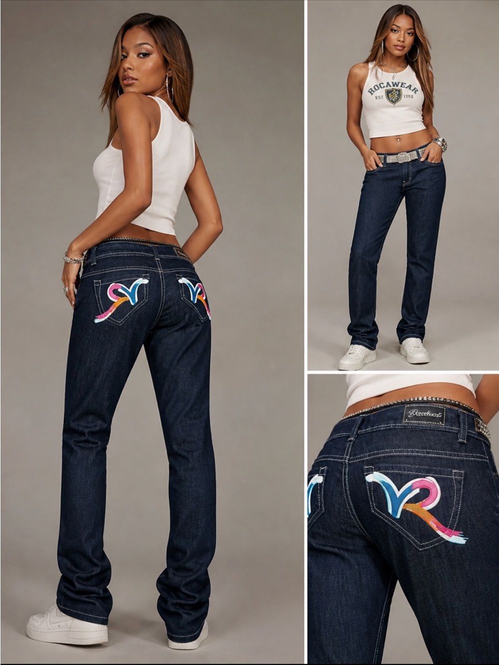 Rocawear Vintage Y2K 2000s Embellished streetwear RARE Heart Jeans Size 7